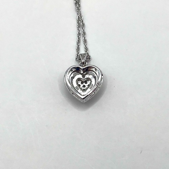 Heart Shaped Natural Diamond Sterling Silver Necklace - Picture 6 of 8